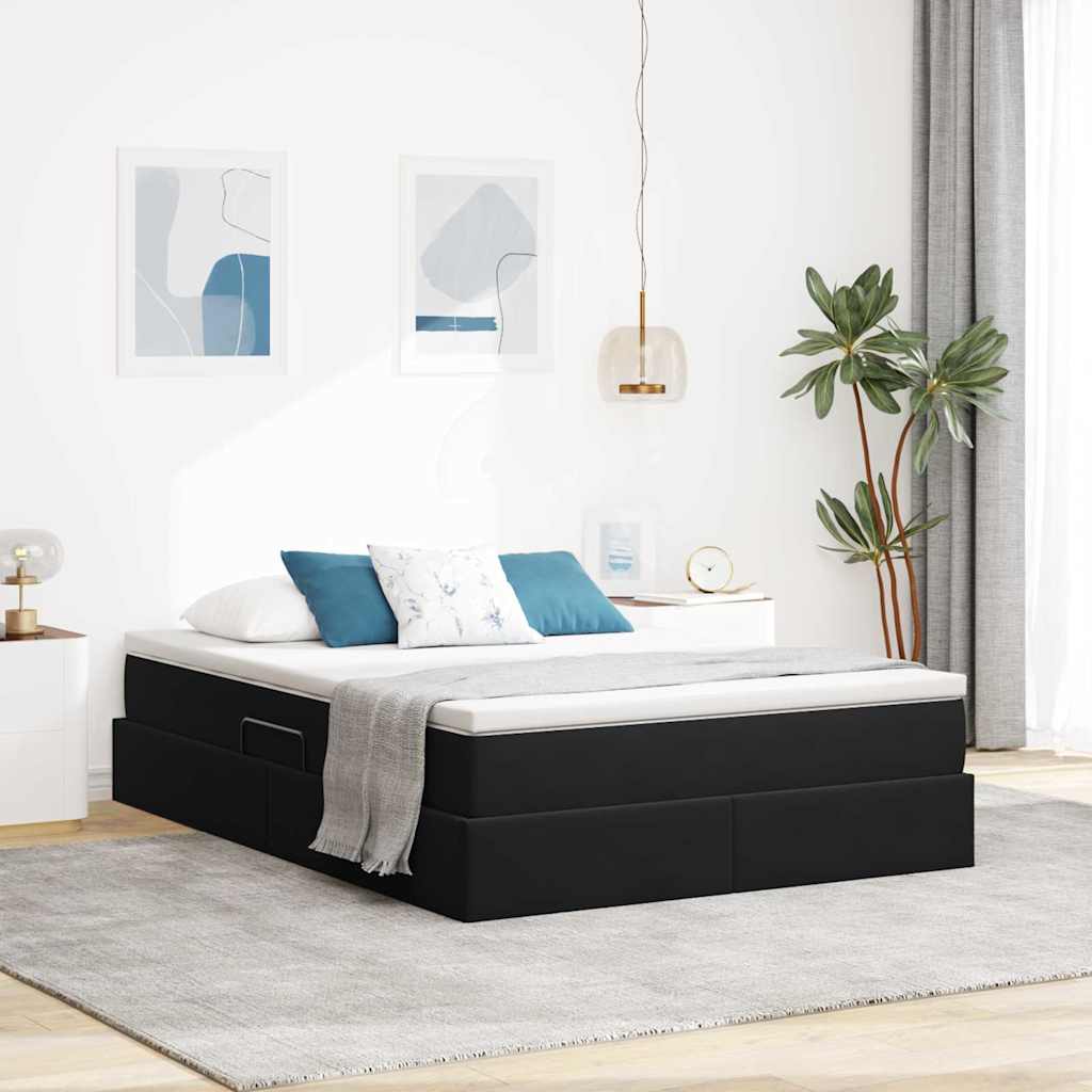 Krevet s madracem i skladištem Crna 140 x 190 cm Baršun