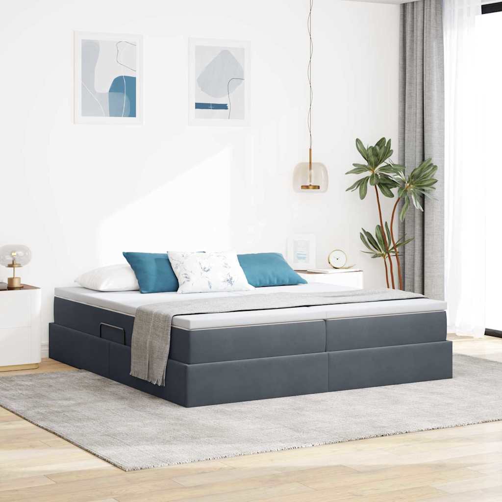 Krevet s madracem i skladištem Tamno siva 200 x 200 cm Baršun