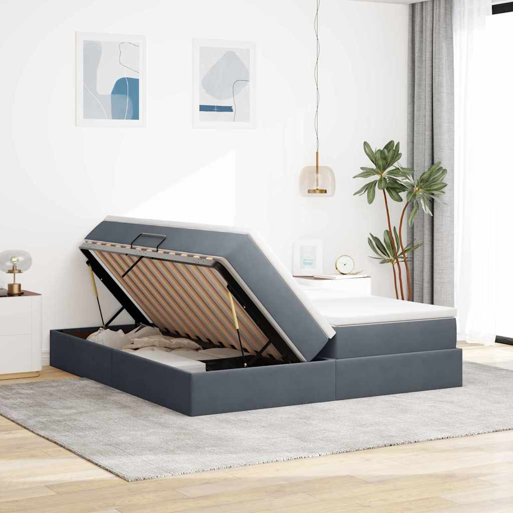 Krevet s madracem i skladištem Tamno siva 200 x 200 cm Baršun