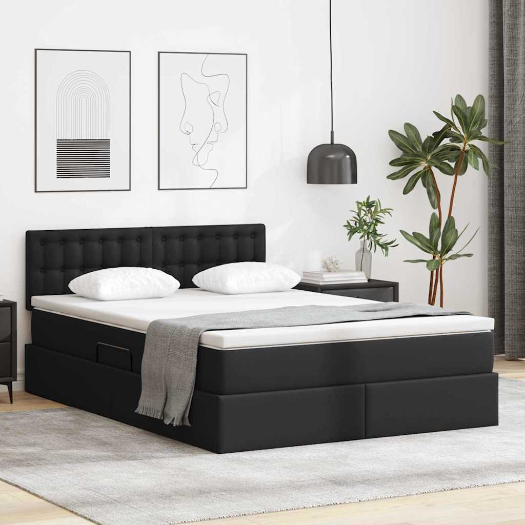 Krevet s madracem i skladištem Crna 140 x 190 cm Lažna koža