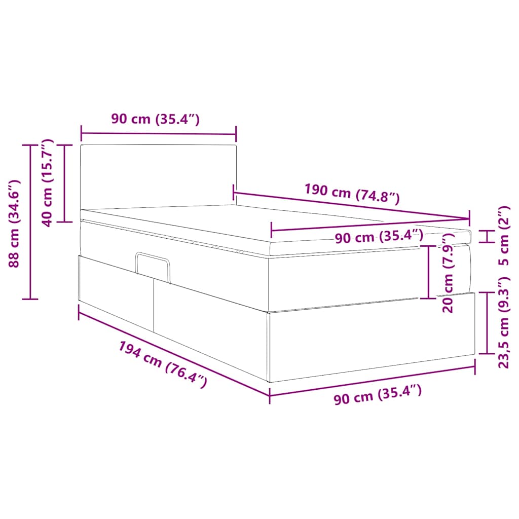 Krevet s od storage s madracem Tamno plava 90 x 190 cm Baršun