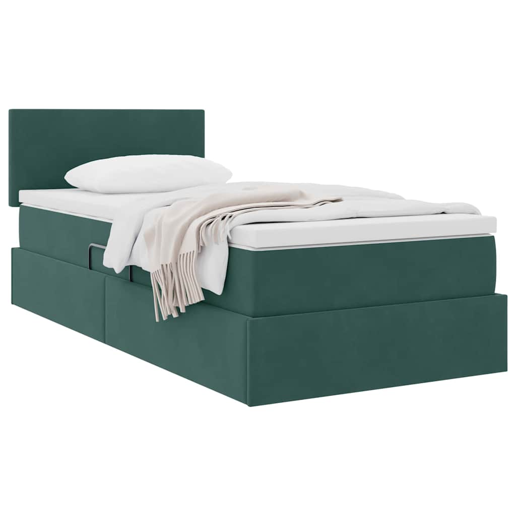 Krevet s od storage s madracem Tamnozelena 90 x 200 cm Baršun