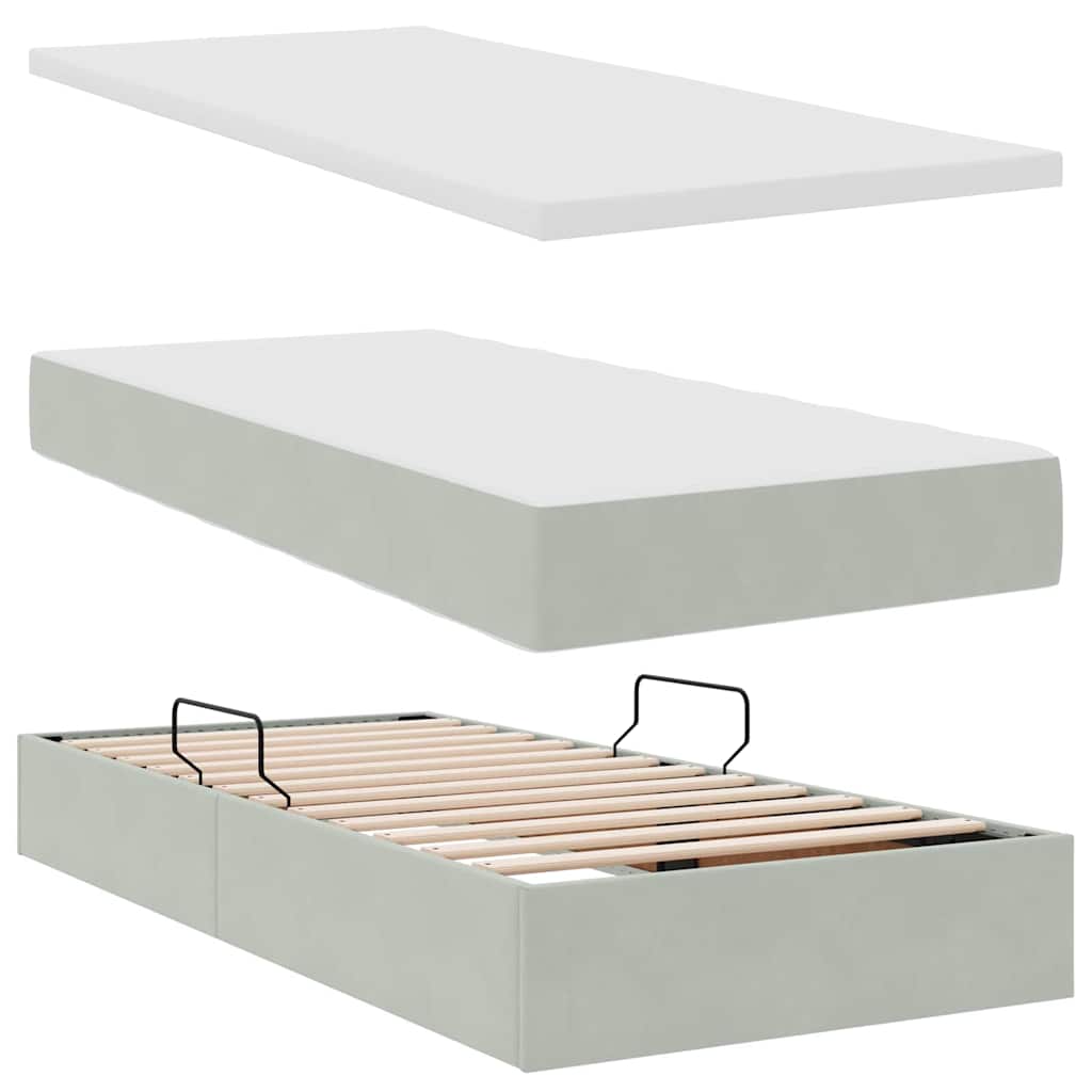Krevet s od storage Svijetlo siva 100 x 200 cm Baršun