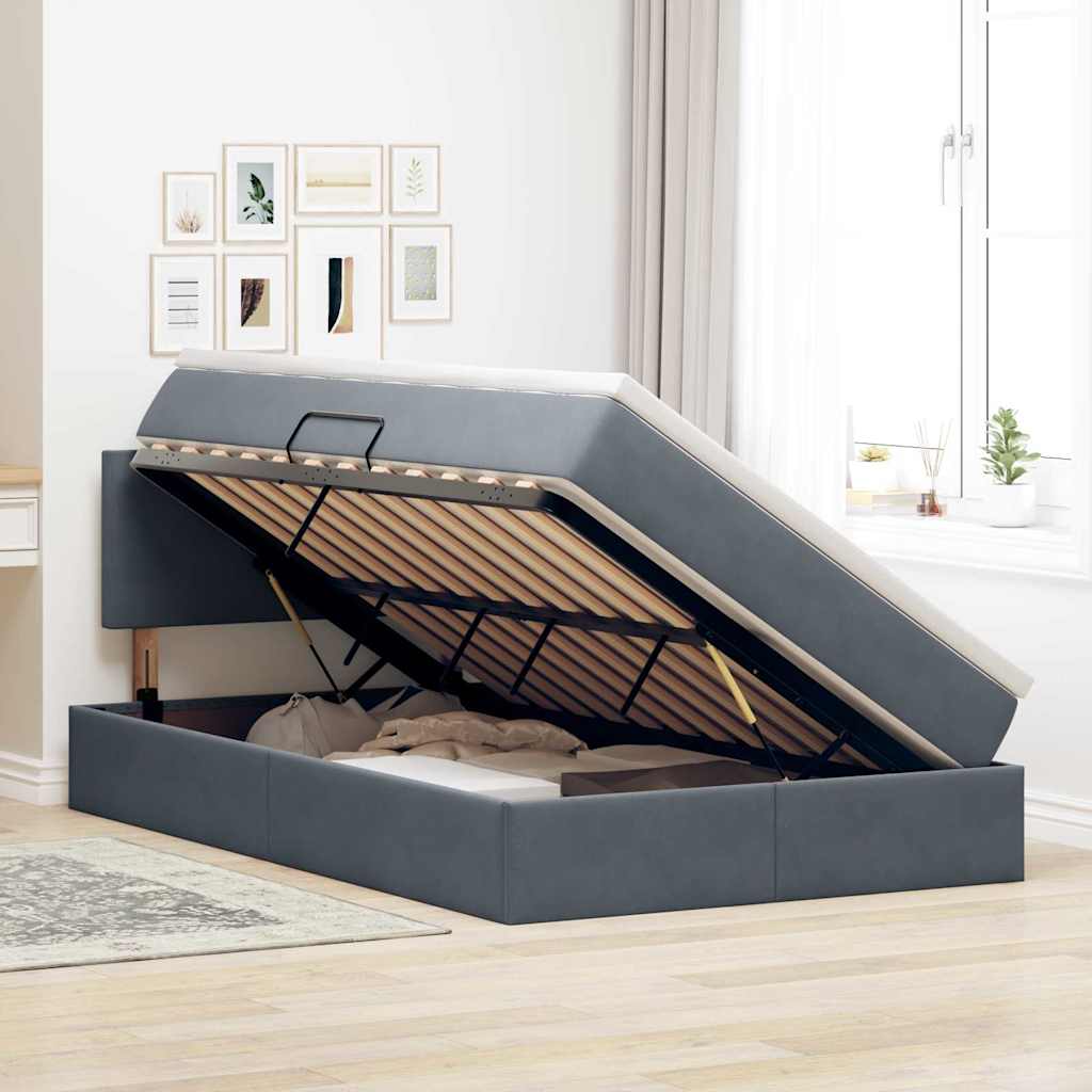 Krevet s od storage s madracem Tamno siva 120 x 190 cm Baršun