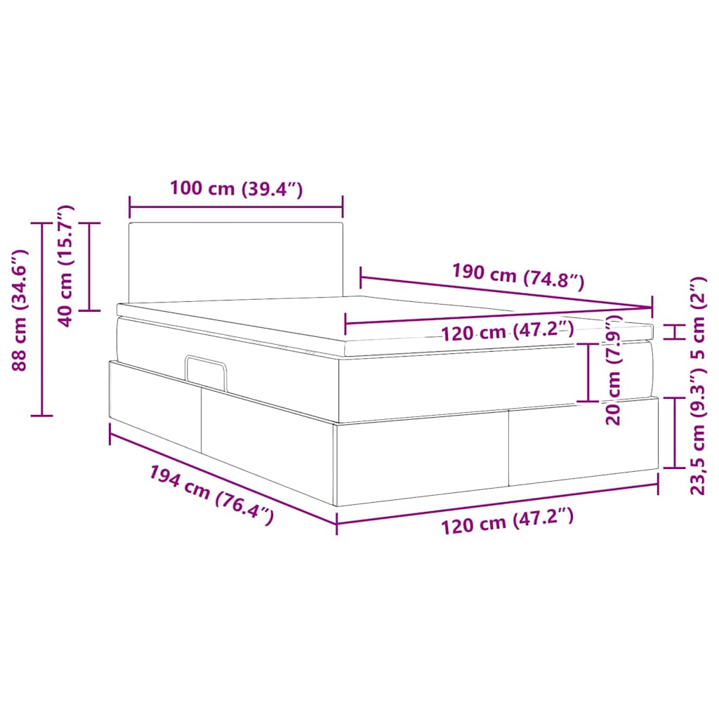 Krevet s od storage s madracem Plava 120 x 190 cm Baršun