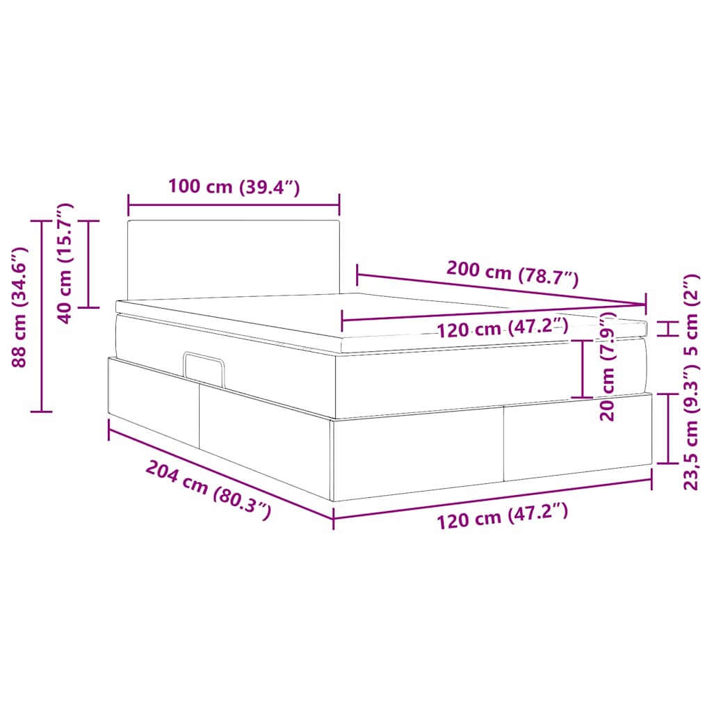 Krevet s od storage s madracem Tamno siva 120 x 200 cm Baršun