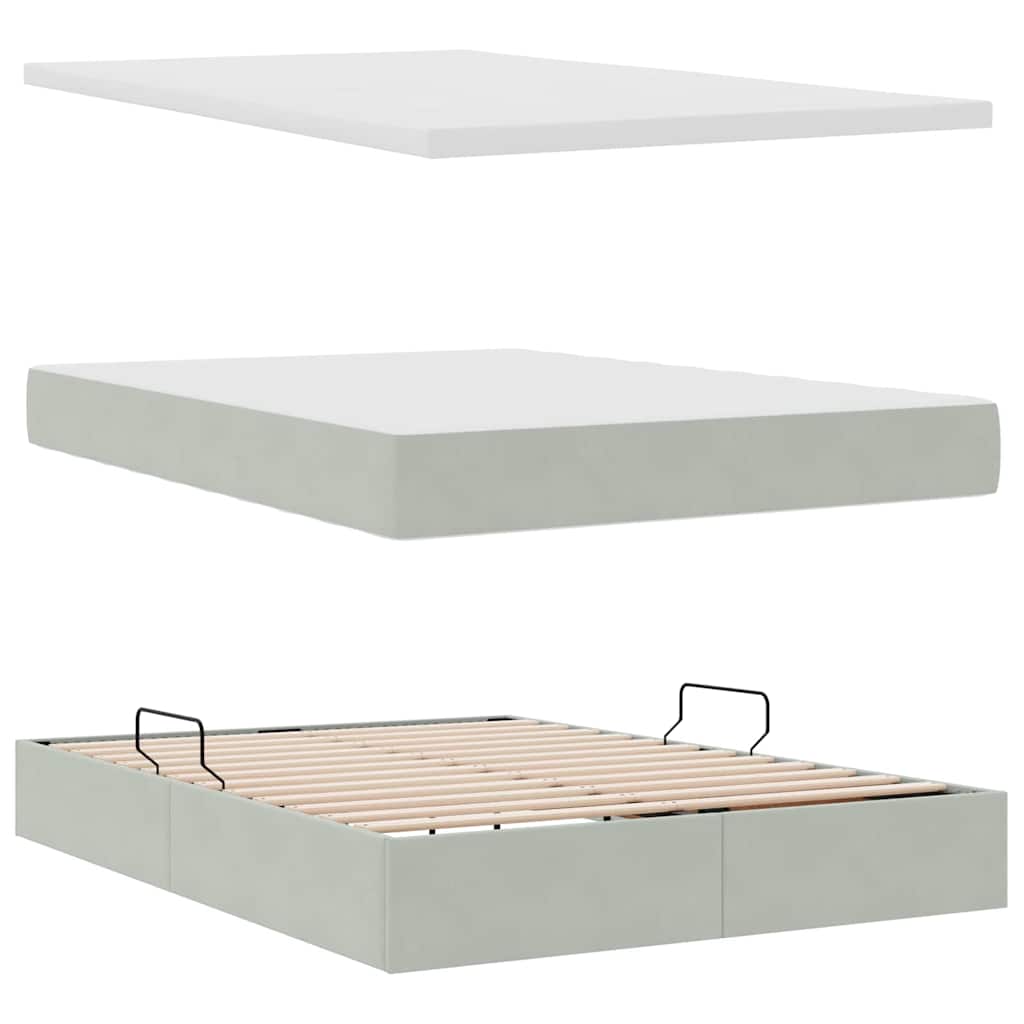 Krevet s od storage Svijetlo siva 140 x 190 cm Baršun