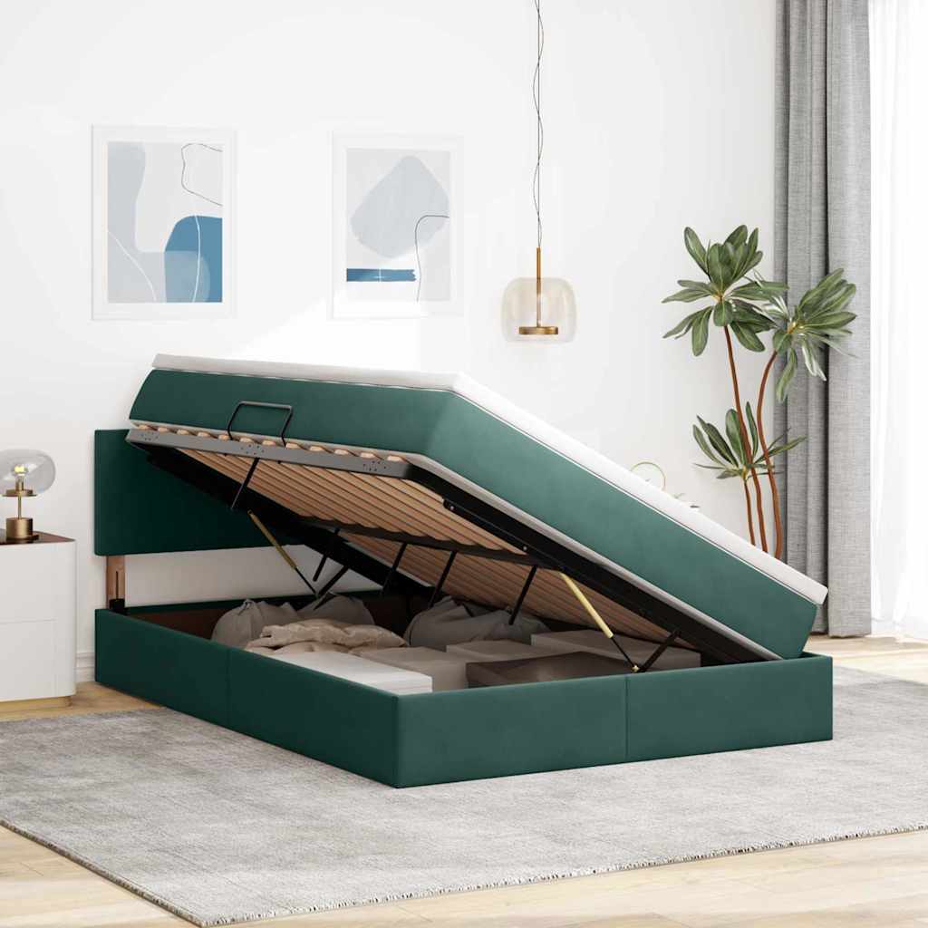 Krevet s od storage s madracem Tamnozelena 140 x 190 cm Baršun