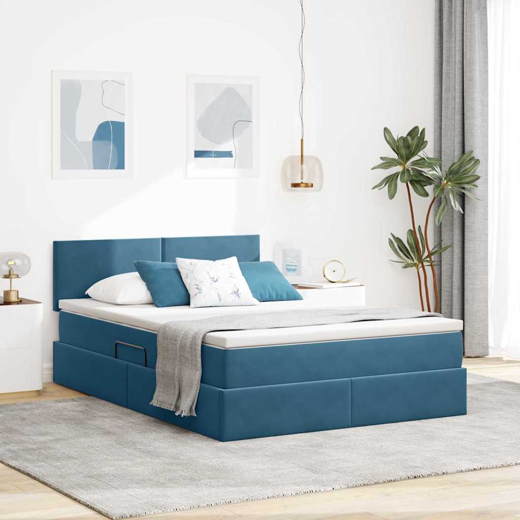 Krevet s od storage s madracem Tamno plava 140 x 190 cm Baršun