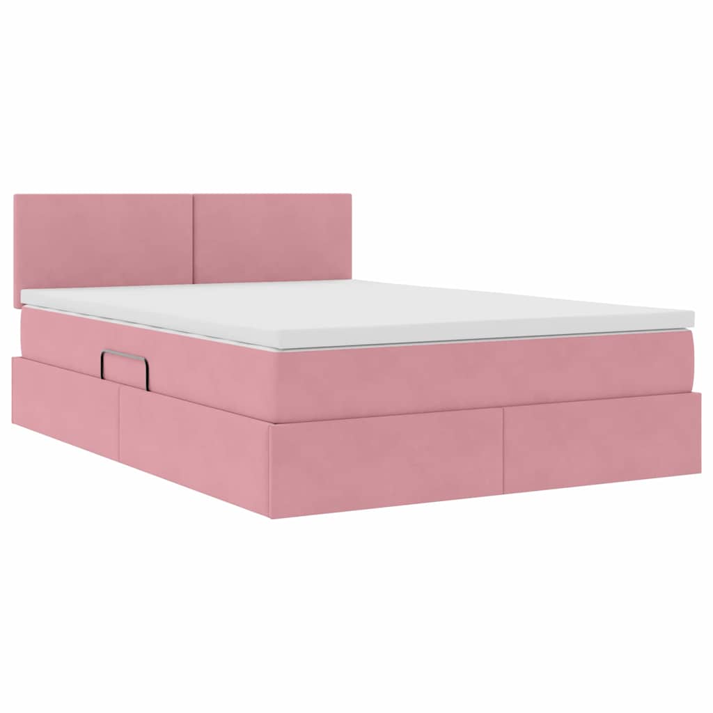 Krevet s od storage s madracem Ružičasta 140 x 190 cm Baršun