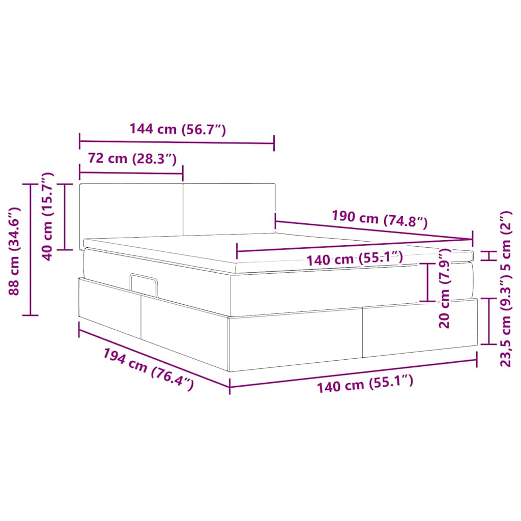 Krevet s od storage s madracem Ružičasta 140 x 190 cm Baršun
