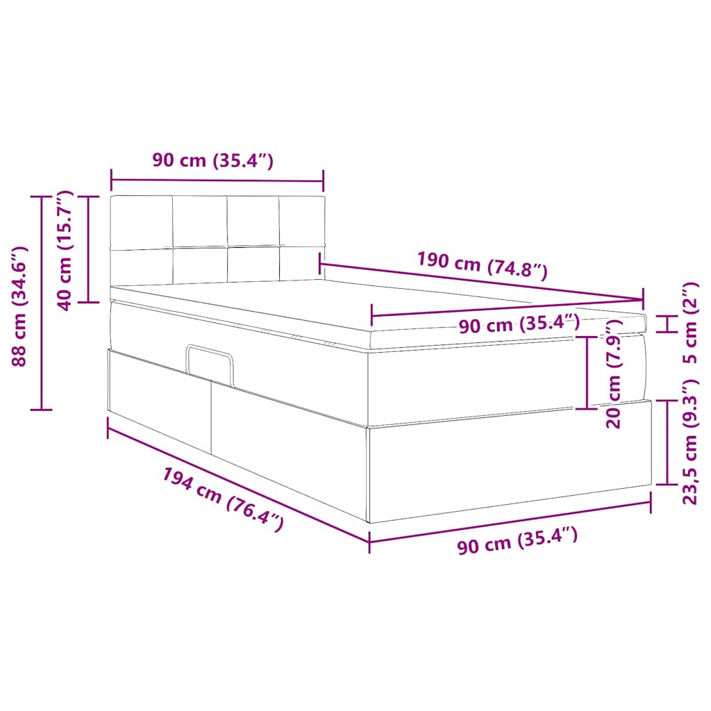 Krevet s od storage s madracem Tamno plava 90 x 190 cm Baršun