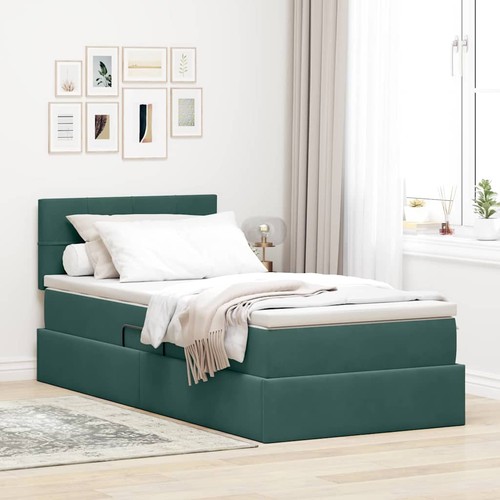 Krevet s od storage s madracem Tamnozelena 90 x 200 cm Baršun