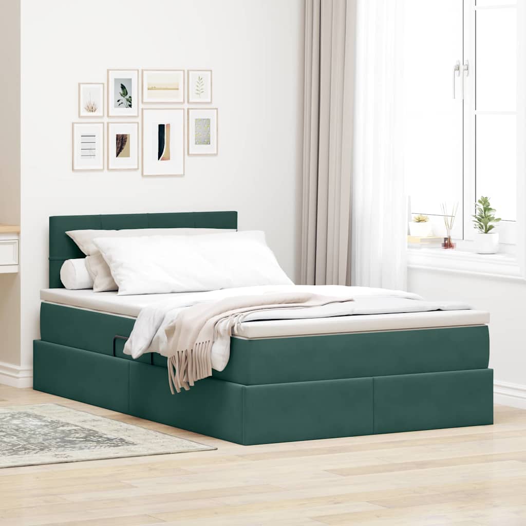 Krevet s od storage s madracem Tamnozelena 120 x 200 cm Baršun