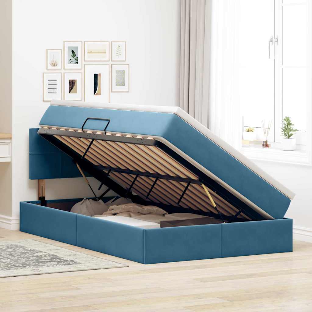 Krevet s od storage s madracem Tamno plava 120 x 200 cm Baršun