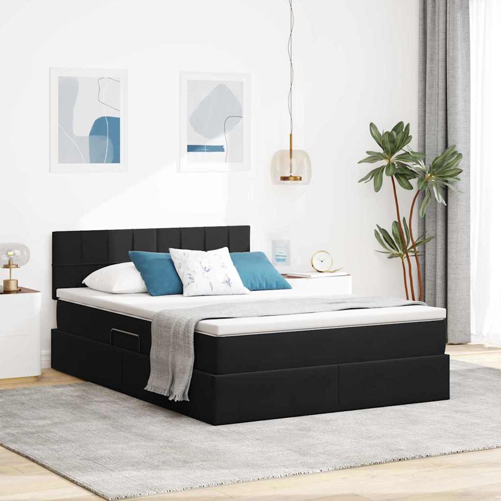 Krevet s od storage s madracem Crna 140 x 190 cm Baršun