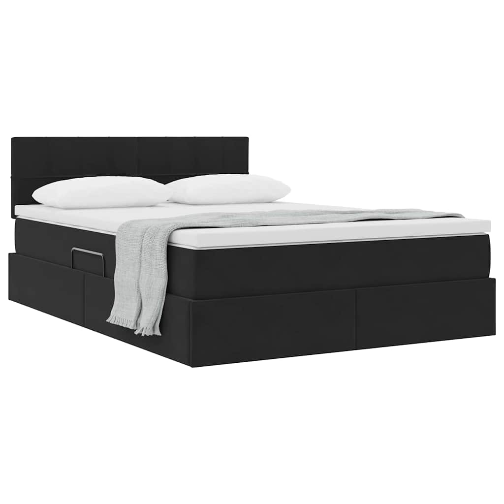 Krevet s od storage s madracem Crna 140 x 190 cm Baršun