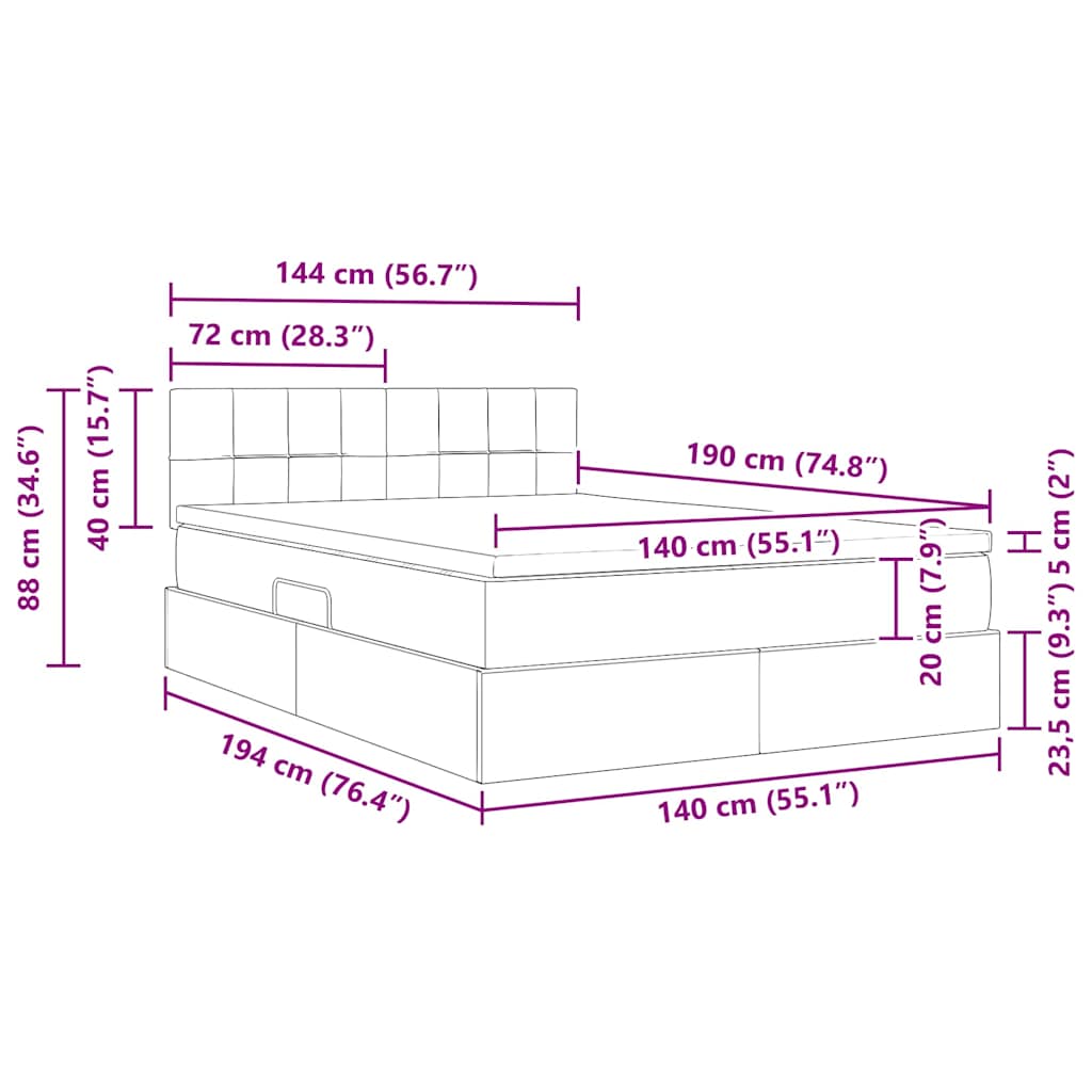 Krevet s od storage s madracem Tamnozelena 140 x 190 cm Baršun