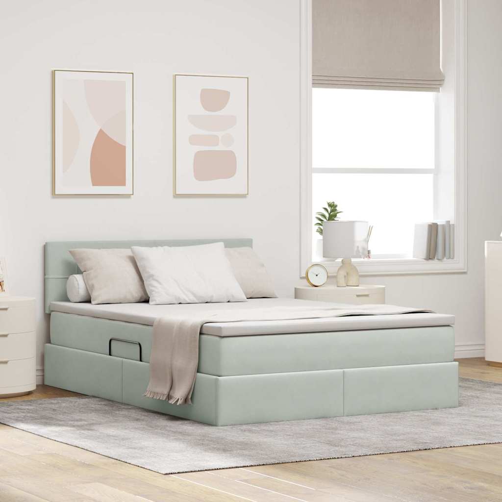Krevet s od storage Svijetlo siva 140 x 200 cm Baršun