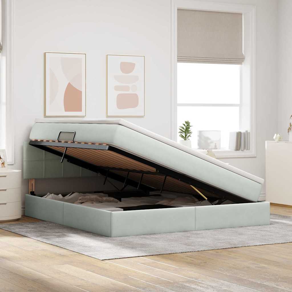 Krevet s od storage Svijetlo siva 180 x 200 cm Baršun