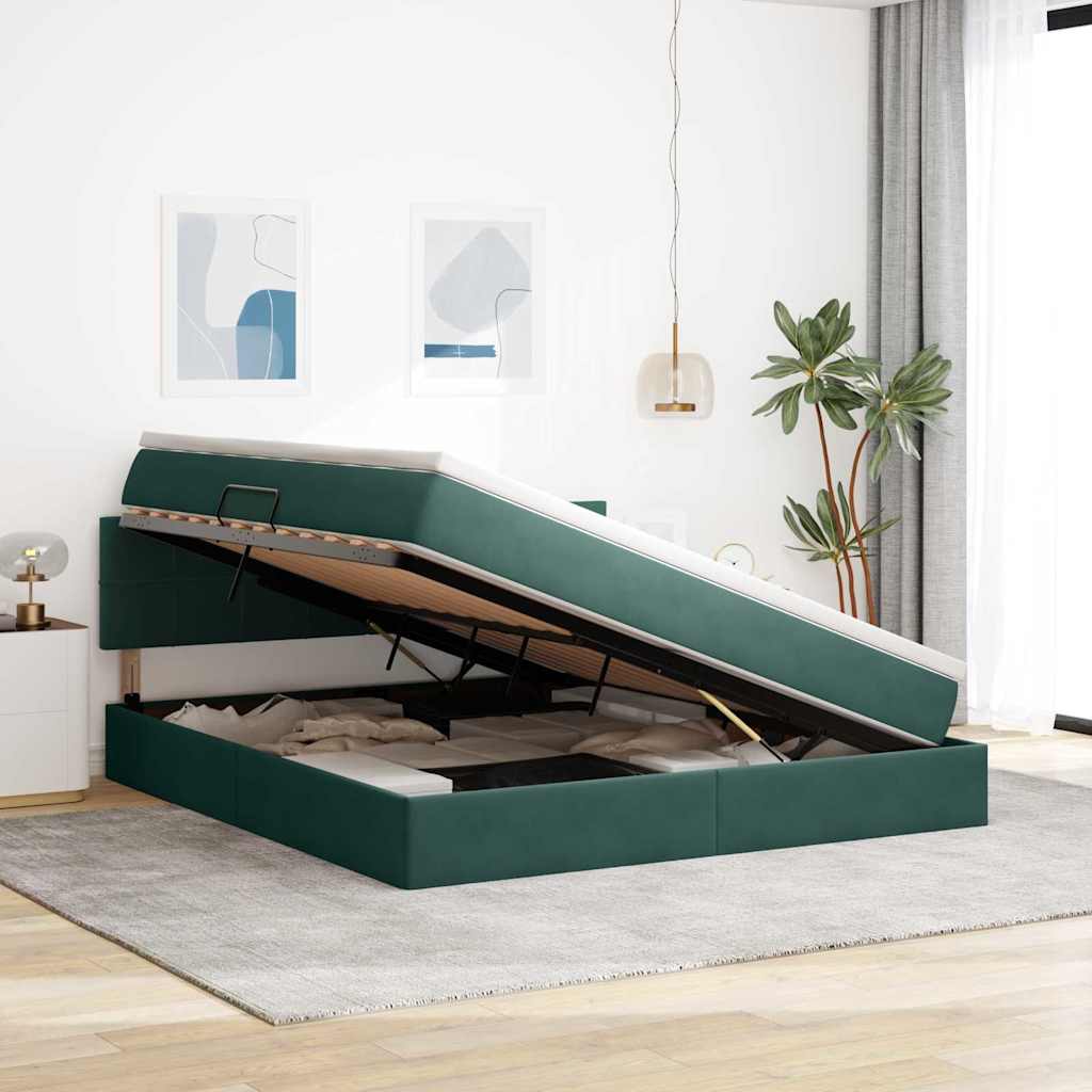 Krevet s od storage s madracem Tamnozelena 180 x 200 cm Baršun