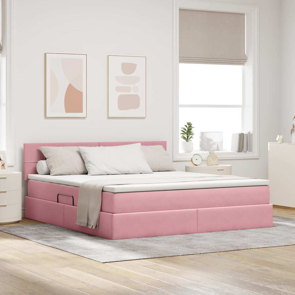 Krevet s od storage s madracem Ružičasta 180 x 200 cm Baršun
