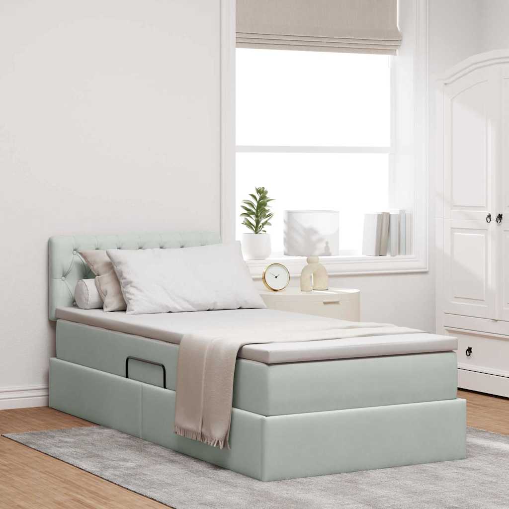 Krevet s od storage s madracem Svijetlo siva 90 x 190 cm Baršun
