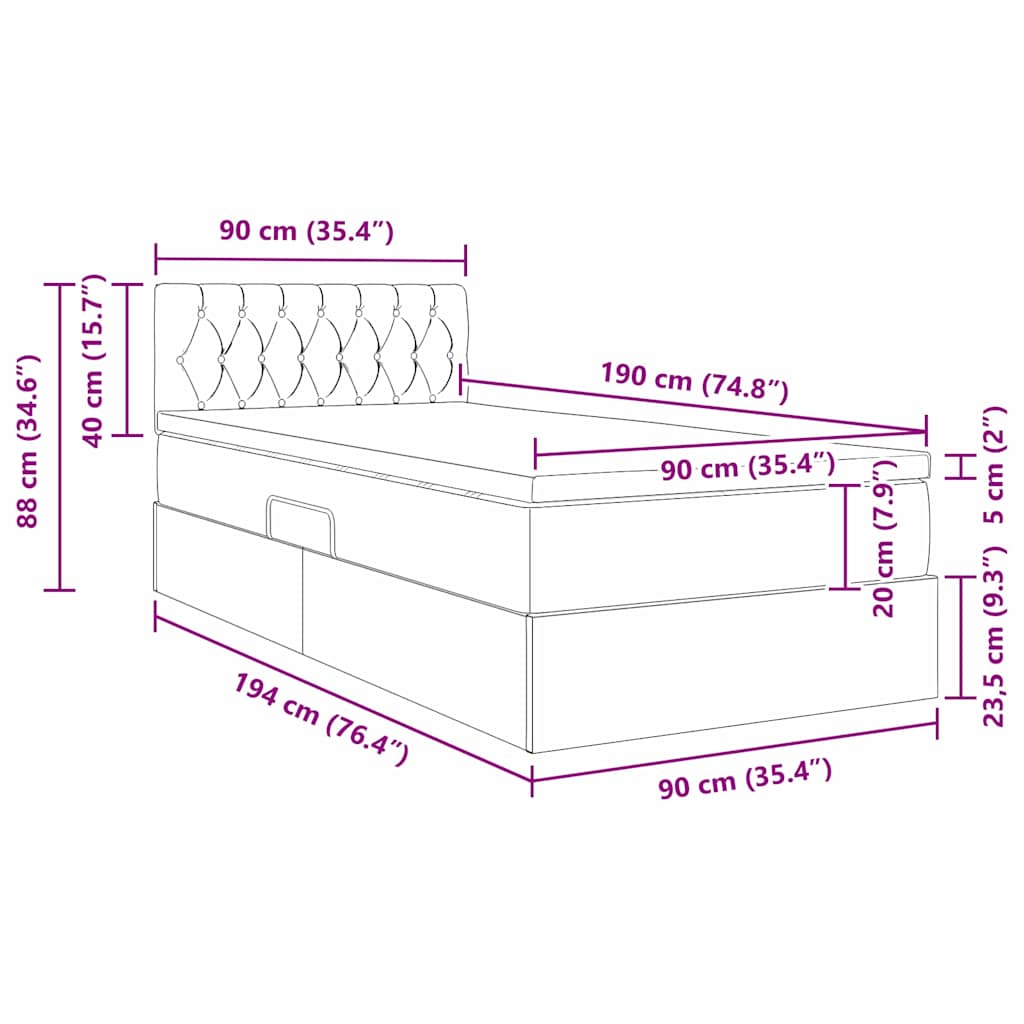 Krevet s od storage s madracem Tamno plava 90 x 190 cm Baršun