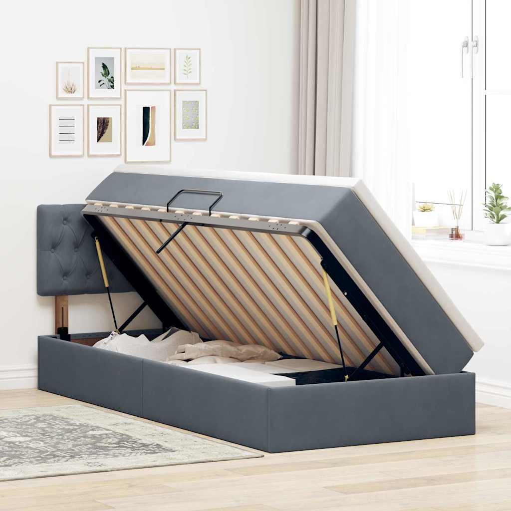 Krevet s od storage s madracem Tamno siva 100 x 200 cm Baršun
