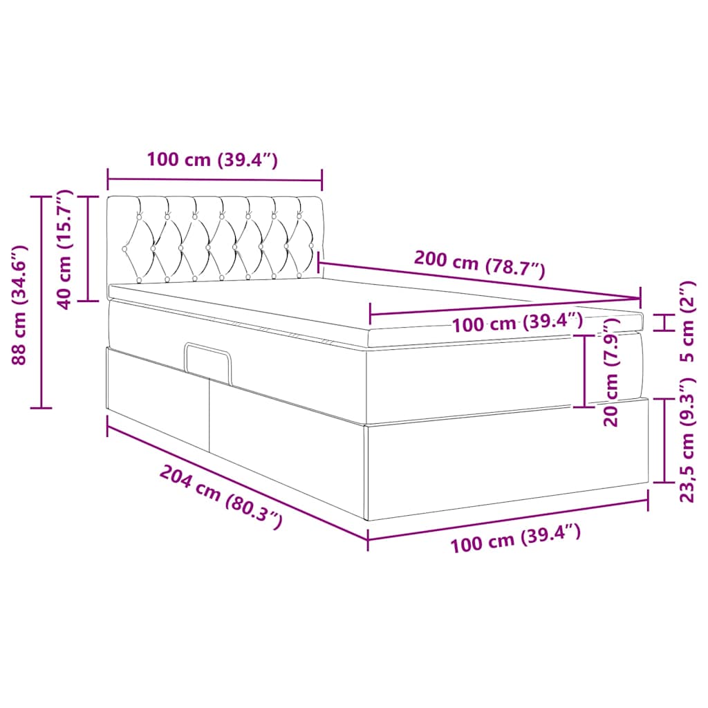 Krevet s od storage s madracem Crna 100 x 200 cm Baršun