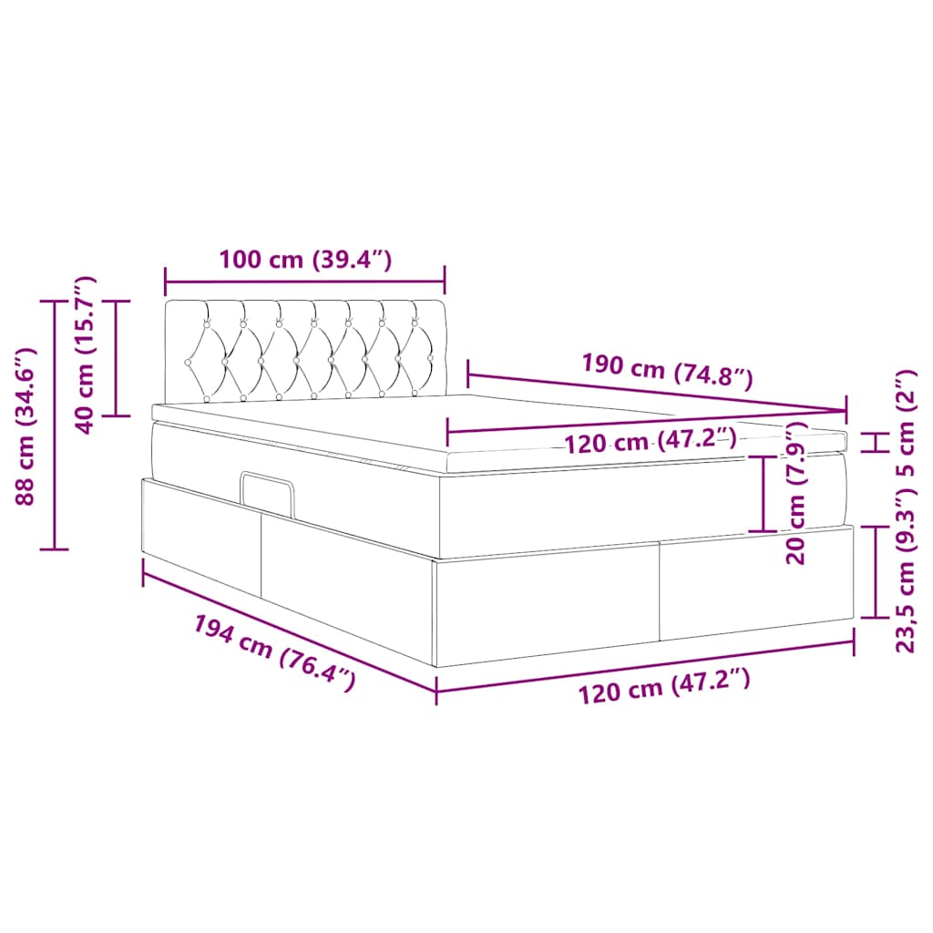 Krevet s od storage s madracem Tamno siva 120 x 190 cm Baršun