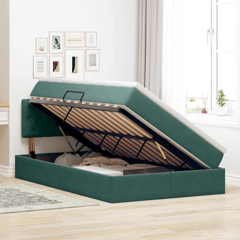 Krevet s od storage s madracem Tamnozelena 120 x 200 cm Baršun