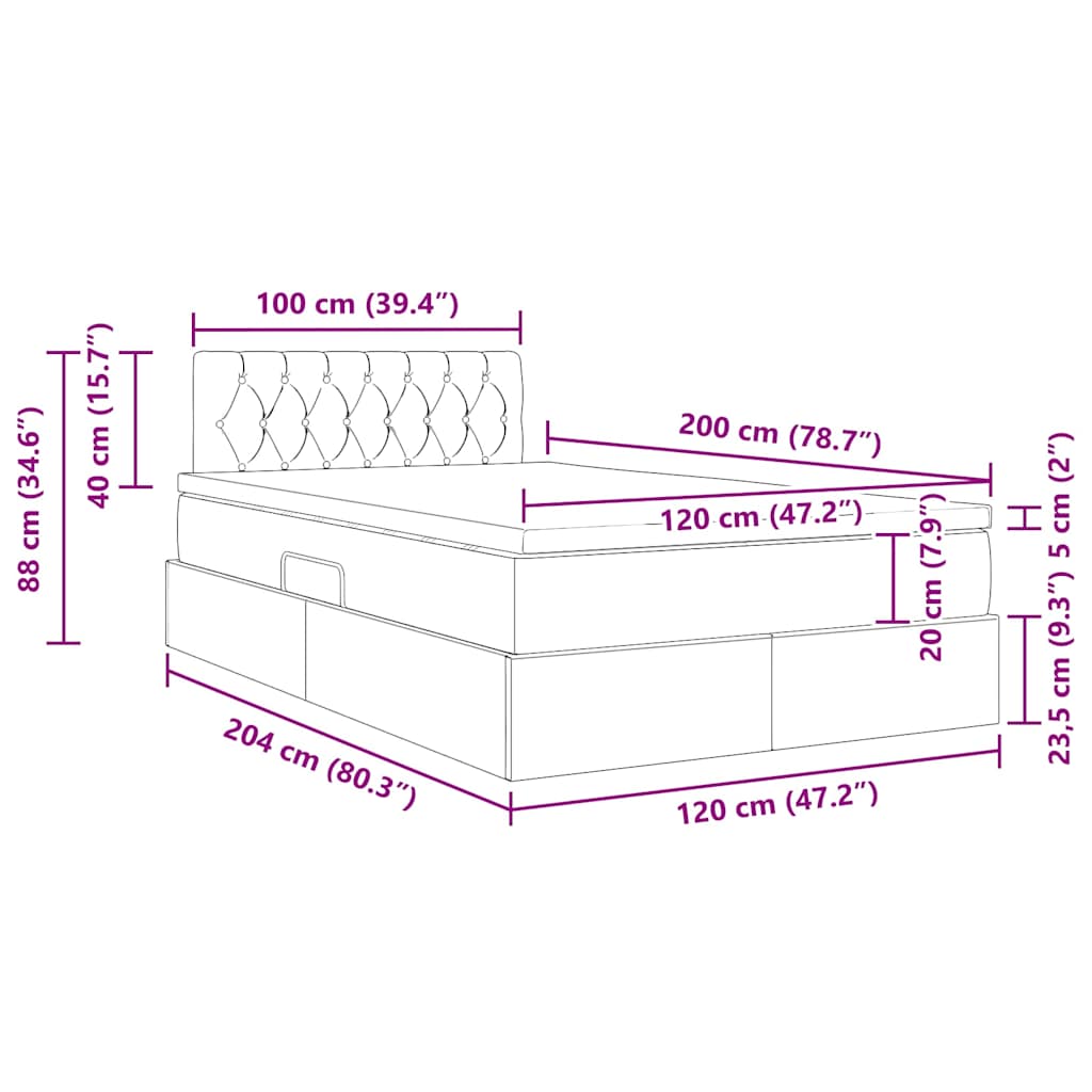 Krevet s od storage s madracem Tamno plava 120 x 200 cm Baršun