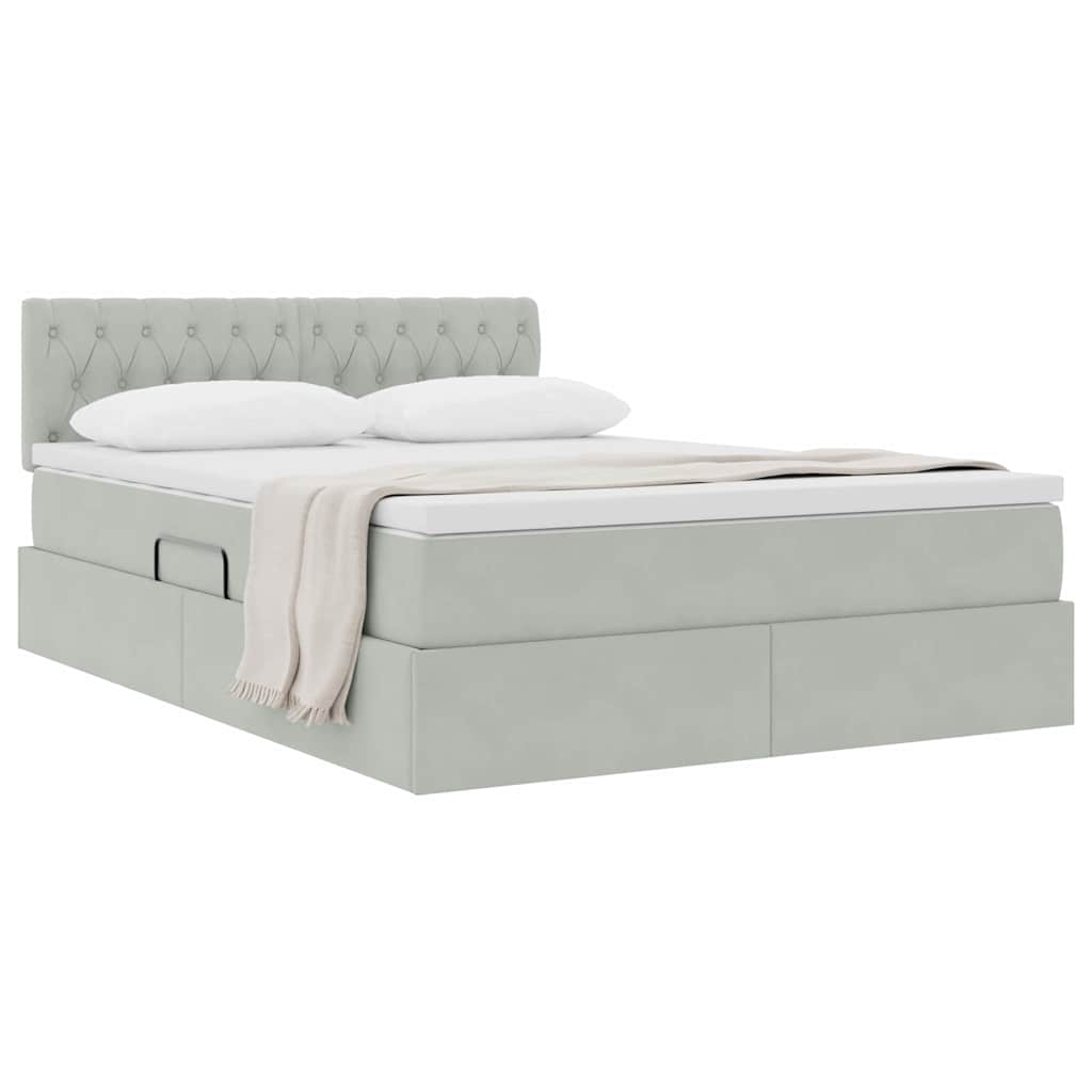 Krevet s od storage Svijetlo siva 140 x 190 cm Baršun