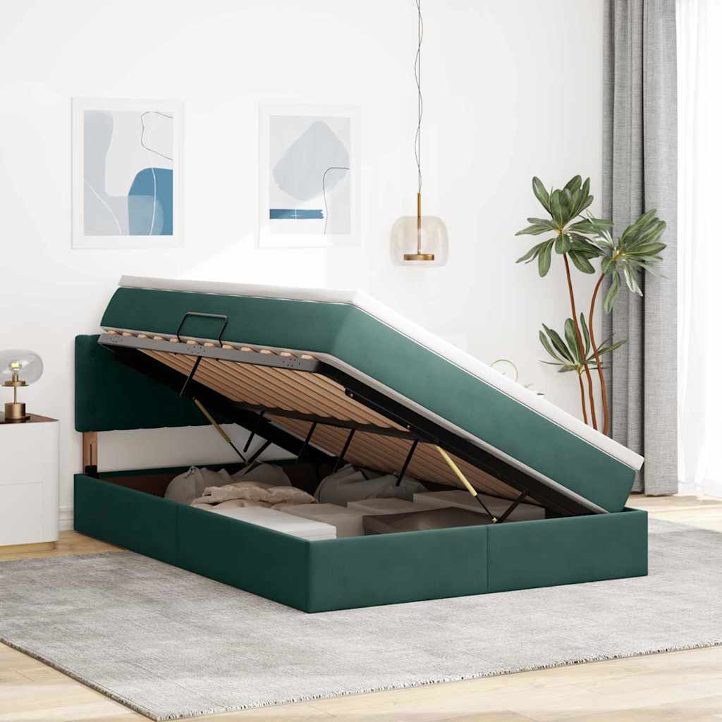Krevet s od storage s madracem Tamnozelena 140 x 190 cm Baršun