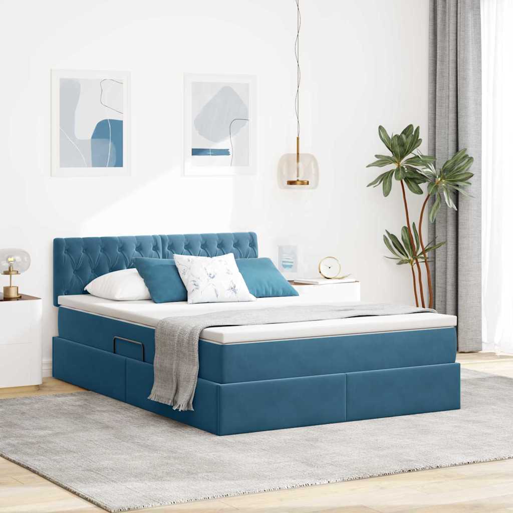 Krevet s od storage s madracem Tamno plava 140 x 190 cm Baršun