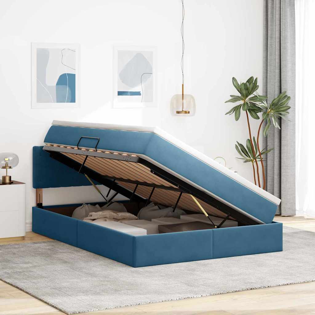 Krevet s od storage s madracem Tamno plava 140 x 190 cm Baršun