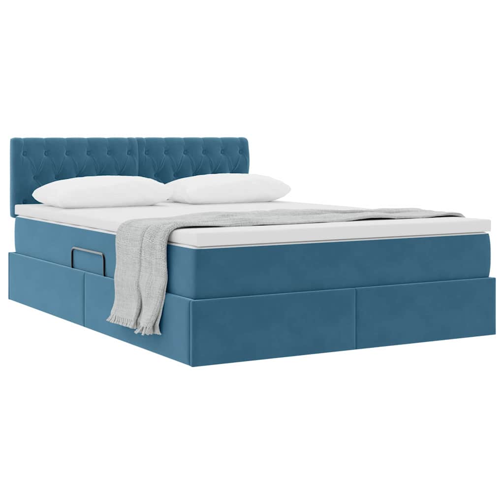 Krevet s od storage s madracem Tamno plava 140 x 190 cm Baršun