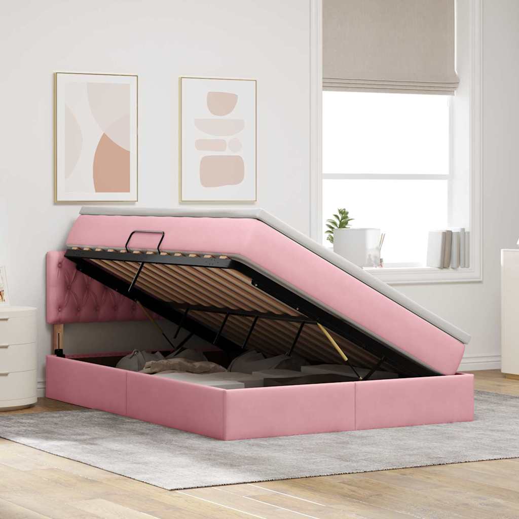 Krevet s od storage s madracem Ružičasta 140 x 190 cm Baršun