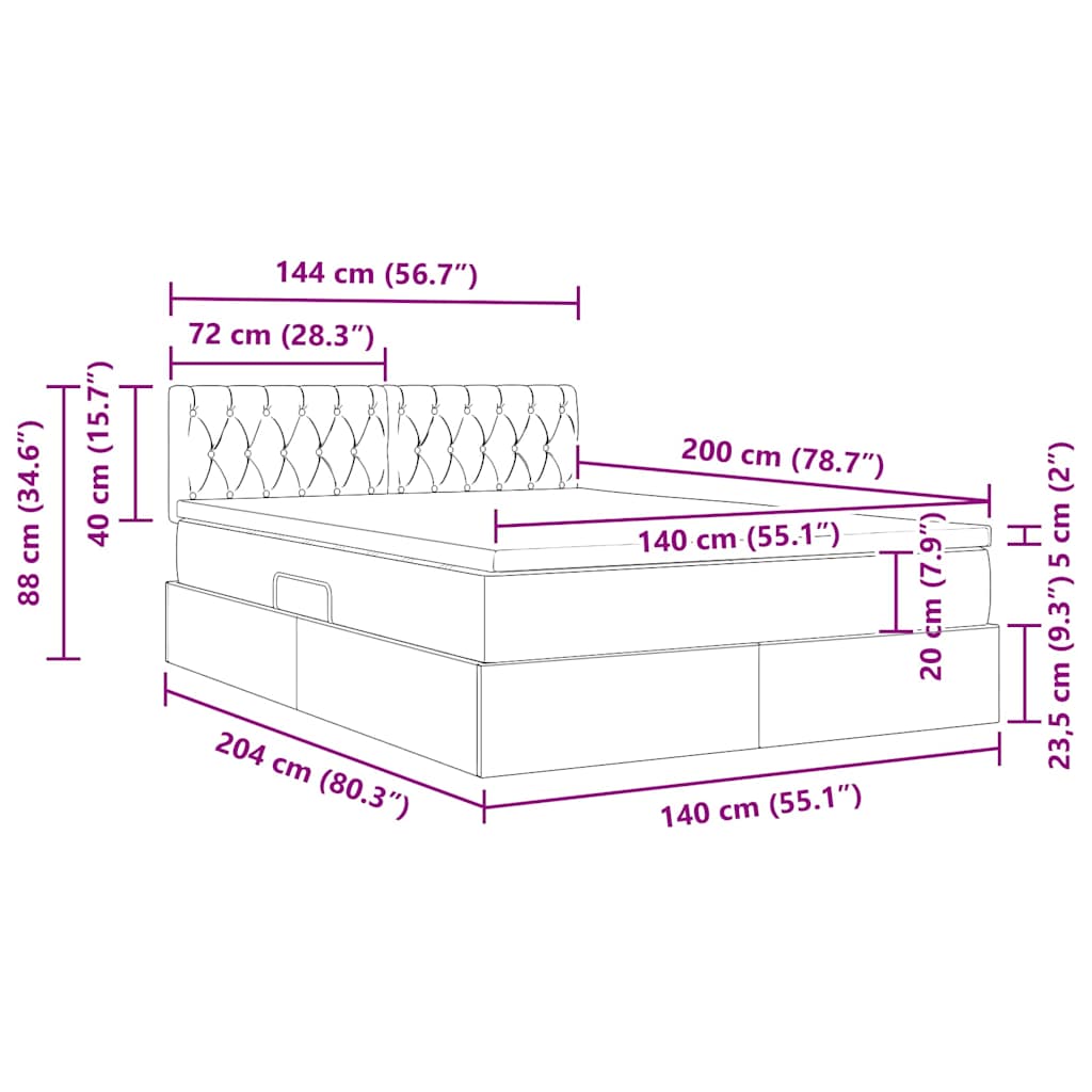 Krevet s od storage s madracem Tamnozelena 140 x 200 cm Baršun