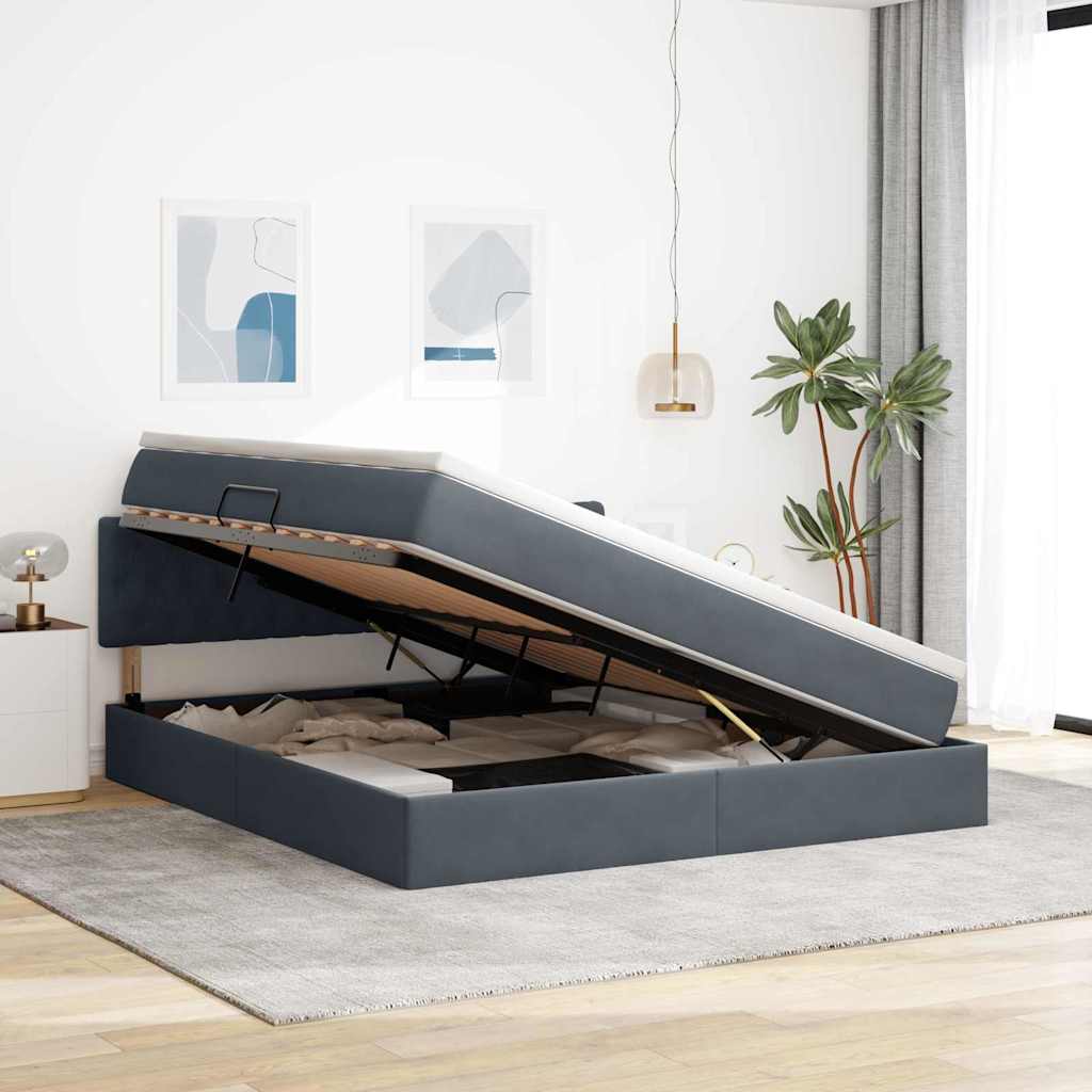 Krevet s od storage s madracem Tamno siva 160 x 200 cm Baršun