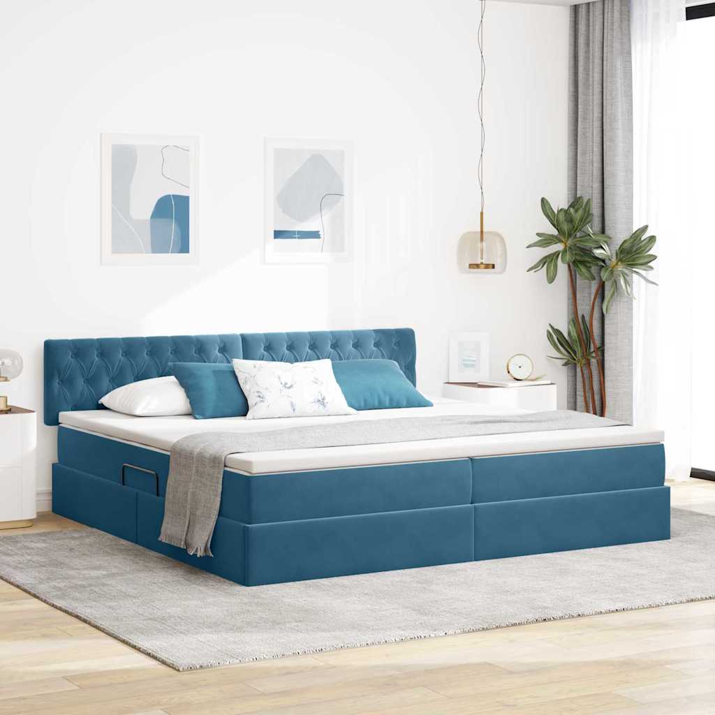 Krevet s od storage s madracem Tamno plava 200 x 200 cm Baršun