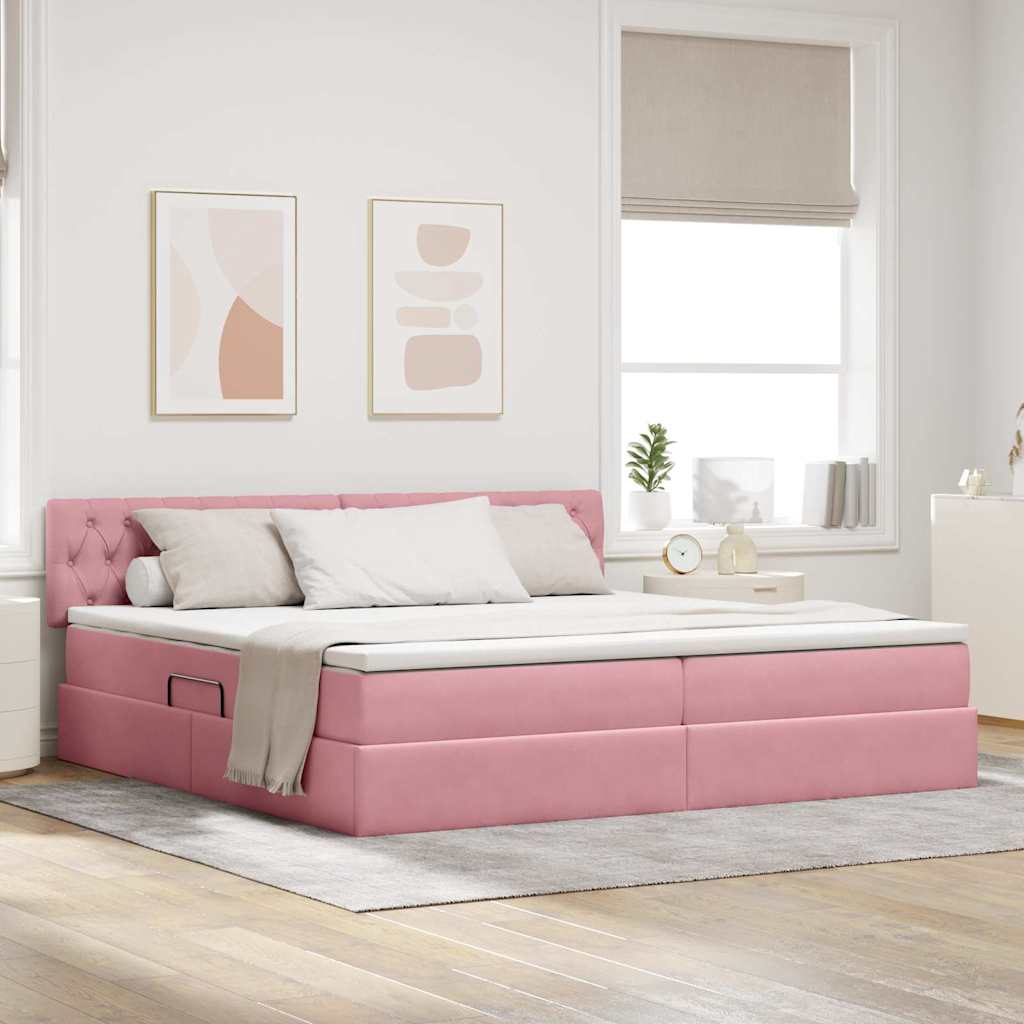 Krevet s od storage s madracem Ružičasta 200 x 200 cm Baršun
