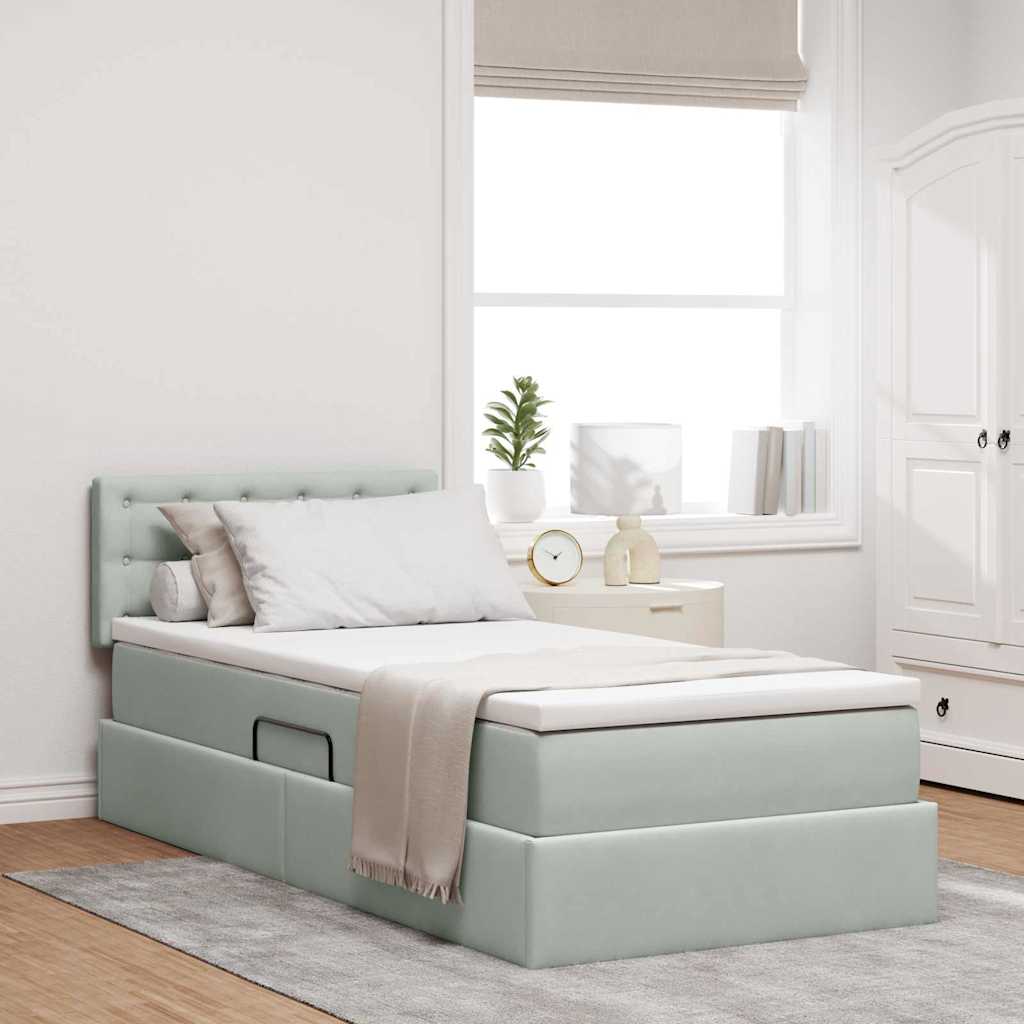 Krevet s od storage s madracem Svijetlo siva 90 x 190 cm Baršun