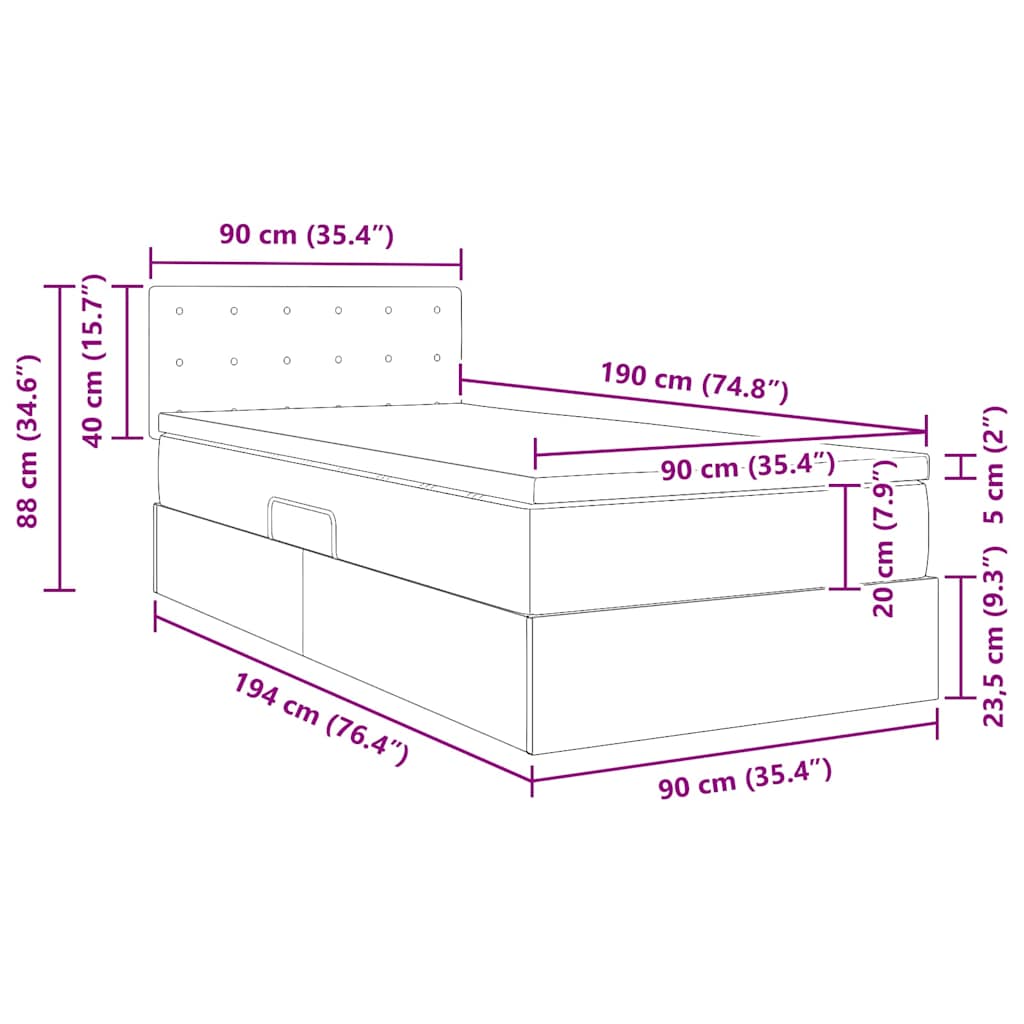 Krevet s od storage s madracem Crna 90 x 190 cm Baršun