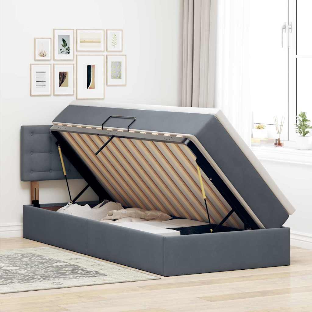 Krevet s od storage s madracem Tamno siva 90 x 200 cm Baršun