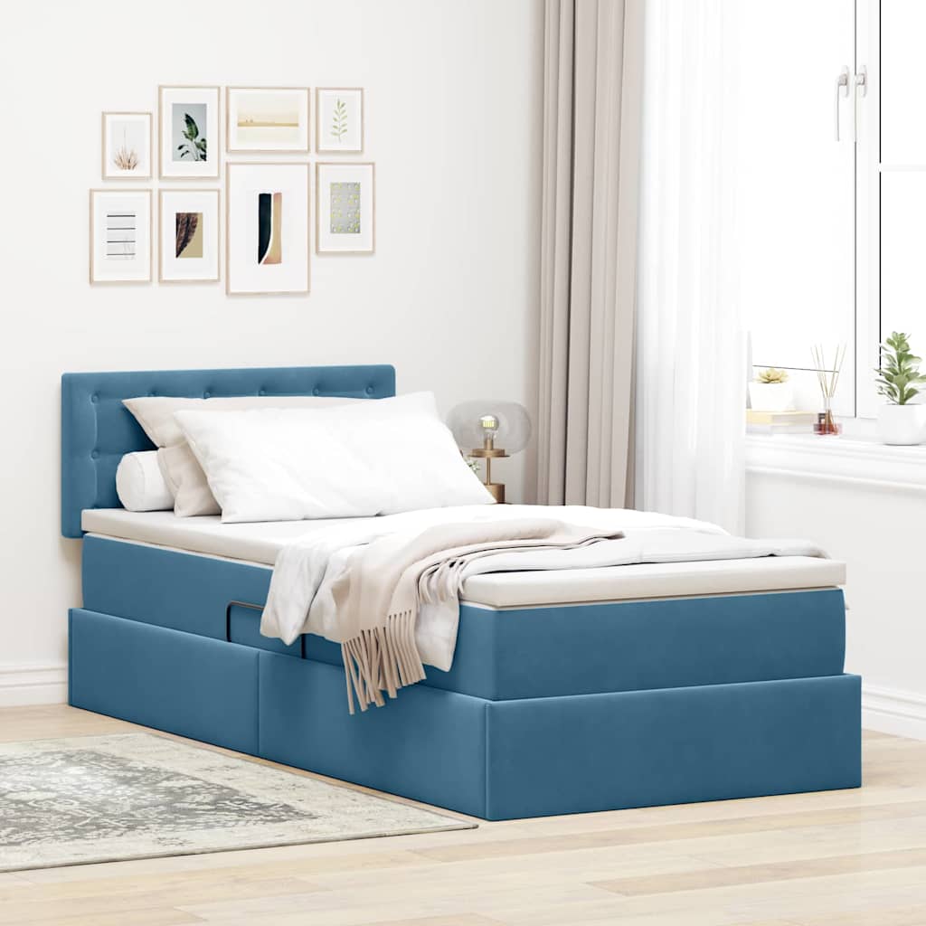 Krevet s od storage s madracem Tamno plava 90 x 200 cm Baršun