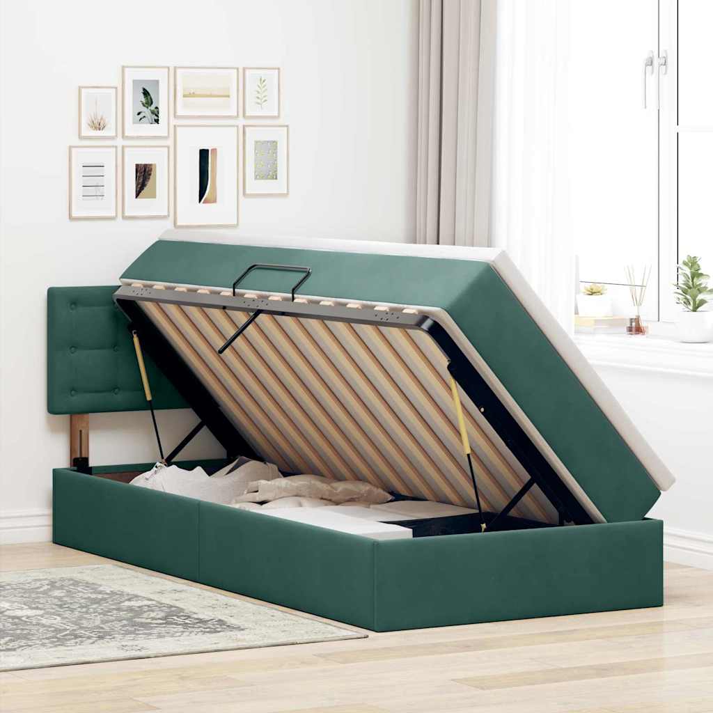 Krevet s od storage s madracem Tamnozelena 100 x 200 cm Baršun