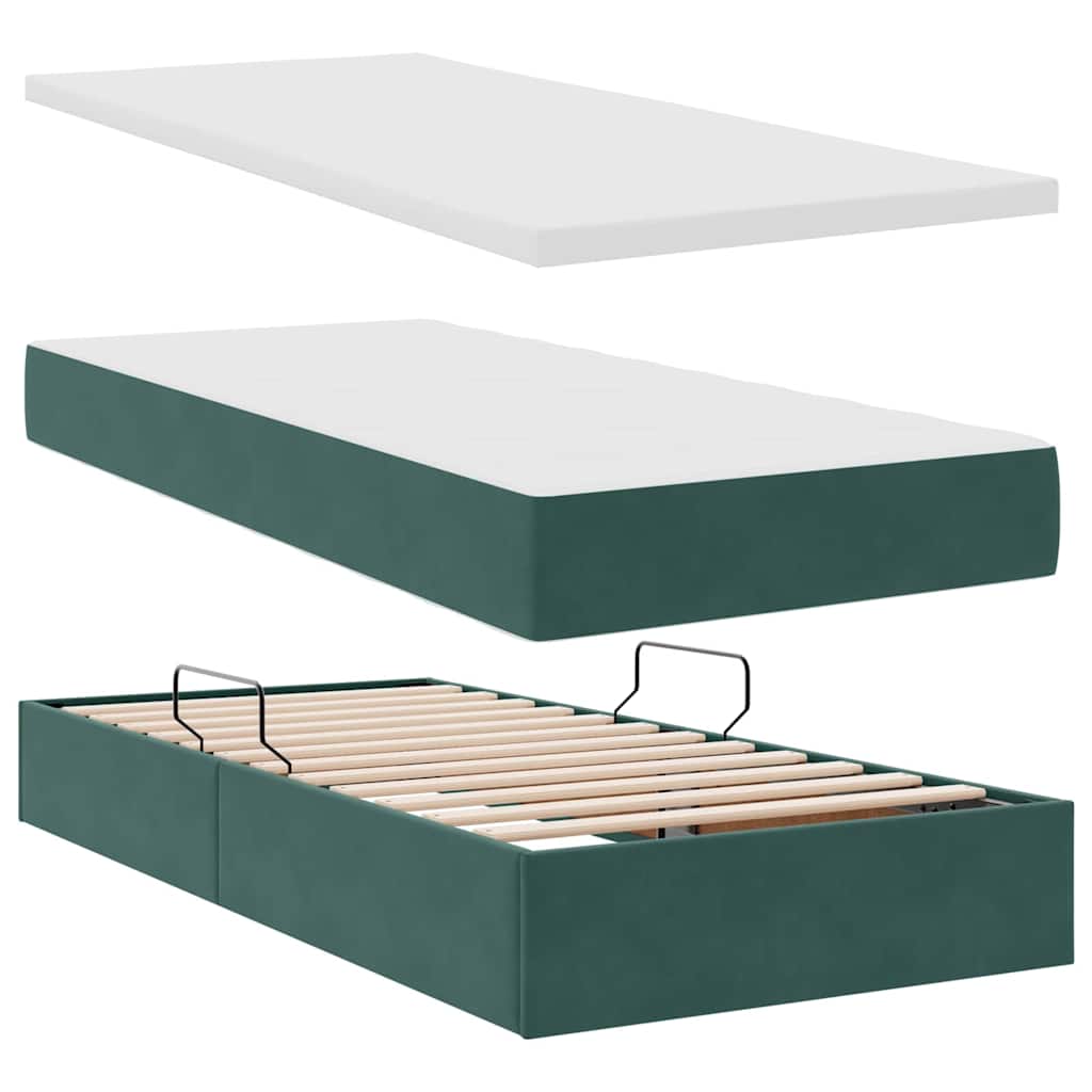 Krevet s od storage s madracem Tamnozelena 100 x 200 cm Baršun