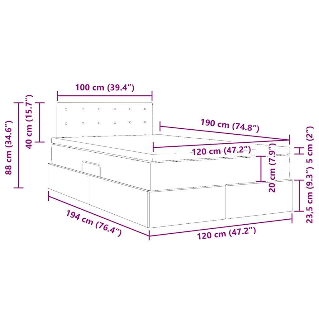Krevet s od storage s madracem Tamno siva 120 x 190 cm Baršun